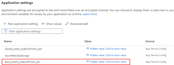 Azure Function Application settings