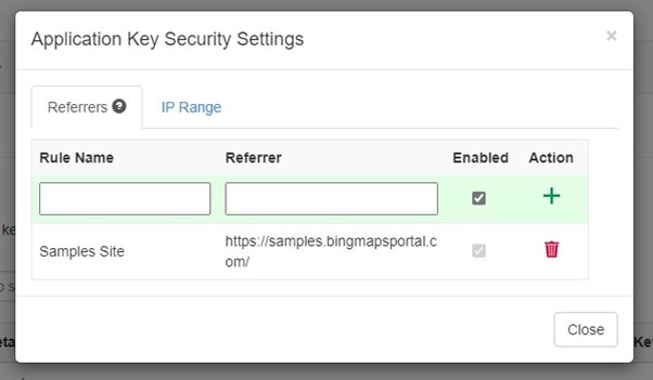 Bing Maps Key Security Settings